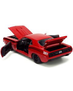 Jada 1973 Plymouth Barracuda Red with Black Stripes Bigtime Muscle 1/24 Scale Diecast Model Car (8-Inch)