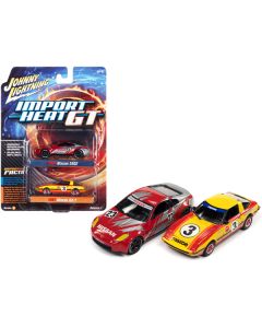 Johnny Lightning Import Heat GT Set: '06 Nissan 350Z #23 (Red/Silver) & '81 Mazda RX-7 #3 (Yellow) - 1/64 Diecast