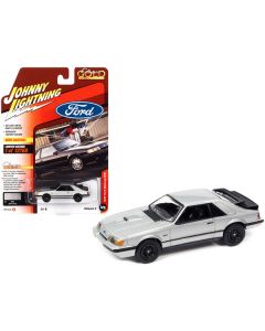 Johnny Lightning 1986 Ford Mustang SVO - Silver Metallic, Black Stripes - 1/64 Diecast - Limited Edition