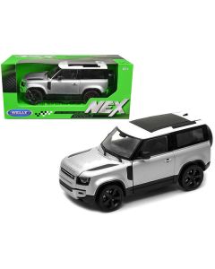 Welly 2020 Land Rover Defender - Silver Metallic with White Top - 1/26 Scale Diecast Model