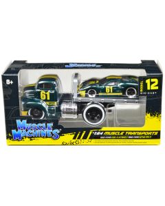Muscle Machines 1950 Ford COE Flatbed & 1966 Ford GT40 MK II - Green Metallic - 1/64 Scale Diecast Set