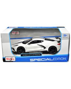 Maisto 2020 Chevrolet Corvette Stingray Coupe - White w/ Black Stripes - 1/24 Diecast Model