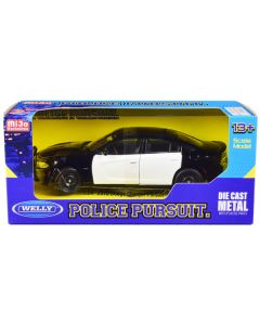 Welly 2016 Dodge Charger Pursuit Police Interceptor 1/24 Diecast Model - Black & White Unmarked