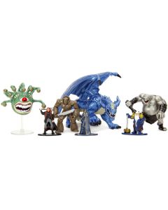 Jada Dungeons and Dragons Diecast Figures - 7-Piece Set (Ogre, Drow Elf, Beholder, Iron Golem, Dwarf Cleric, Human Barbarian, Young Blue Dragon) 1.75-3.75 Inches