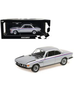Minichamps 1973 BMW 3.0 CSL - Silver Metallic, Red & Blue Stripes - 1/18 Diecast Model Car (Limited Edition)