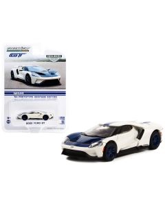 Greenlight 2022 Ford GT Prototype Heritage Edition - White Metallic w/ Blue Stripe - 1/64 Diecast Model