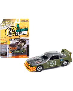 Johnny Lightning 'Old Crows' 1990s Ford Mustang Race Car #51 - Military Green/Silver, 1/64 Scale Diecast