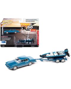 Johnny Lightning 1980 Chevy Monte Carlo & Bass Boat Trailer - Bright Blue Metallic 1/64 Diecast