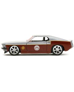 Jada Hollywood Rides Marvel Guardians of the Galaxy 1969 Ford Mustang - Silver Metallic & Dark Red - 1/32 Scale Diecast Model Car with Star Lord Figure