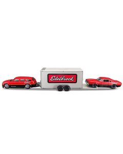 Maisto Team Haulers: 2006 Dodge Magnum R/T & 1969 Dodge Charger R/T - Red & Black with Enclosed Trailer - 1/64 Diecast