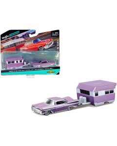 Maisto 1959 Chevrolet Impala & Alameda Trailer - Purple Metallic & White 'Tow & Go' Diecast 1/64 Scale