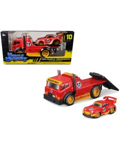 Muscle Machines RWB Porsche 911 & Flatbed Truck Set - Red, 1/64 Scale Diecast