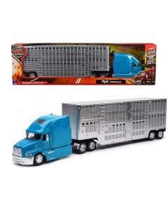 New Ray Mack Pinnacle Truck & Livestock Trailer - 22.75" Diecast - Blue & Chrome