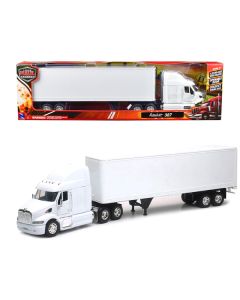 New Ray Peterbilt 387 Truck with Dry Goods Trailer, White, 1/32 Scale Diecast Model