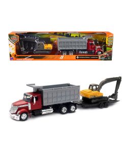 New Ray International Lonestar Dump Truck & Excavator Set 1/43 Scale Diecast - Red & Yellow
