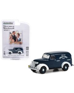 Greenlight 1939 Chevy Panel Truck - Dark Blue/White 'Grocery & Market Delivery' - 1/64 Scale Diecast