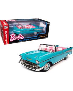 Auto World 1957 Chevrolet Bel Air Convertible - Aqua Blue/Pink Barbie Edition - 1:18 Scale Diecast