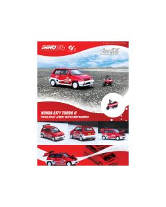 Inno Models 1/64 Honda City Turbo II RHD Coca-Cola Edition w/ Motocompo Scooter - Red & White