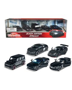 Majorette Black Edition 1/64 Diecast 5-Piece Gift Set - Brabus, Audi R8, Mercedes-AMG, Nissan GT-R, Dodge Challenger
