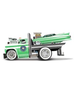 Muscle Machines 1966 Chevy C60 Flatbed Truck & 1961 Cadillac Coupe Set - Green Metallic, 1/64 Scale
