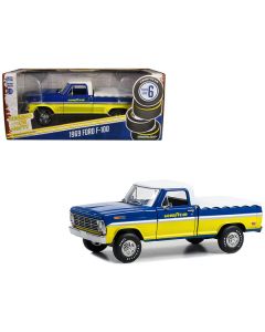Greenlight 1969 Ford F-100 Pickup Truck - Blue & Yellow, White Top - 1/24 Scale Diecast