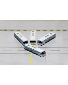 GeminiJets Cobus 3000 US Airways Shuttle Bus - "Greener Transit" White & Blue - 4 Piece Set - 1/400 Scale Diecast