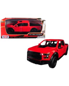 Motormax 2017 Ford F-150 Raptor Pickup Truck - 1/27 Scale Diecast Model - Red with Black Wheels (8.5 Inches Long)