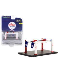 Greenlight Chevron Four-Post Lift - White & Red - 1/64 Scale Adjustable Diecast Model