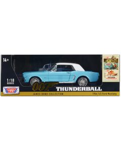 Motormax 1964.5 Ford Mustang Thunderball 007 (1965) 1/18 Diecast - Light Blue & White