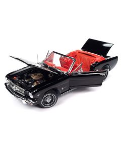 Auto World 1964 1/2 Ford Mustang Convertible - Raven Black, Red Interior 1/18 Diecast Model AMM1312