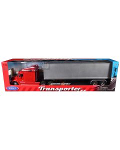 Welly Freightliner Columbia Truck with Container - 1/32 Scale Diecast Model - Red/Gray - 22.5 Inches Long