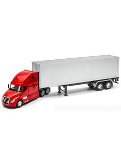 Welly Freightliner Cascadia Transporter - 1/32 Scale Diecast Truck (Red with Gray Container) - 22.5 Inches Long