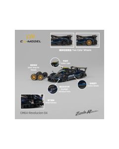 CM Models Pagani Zonda Revolucion - Dark Blue & Carbon - 1/64 Diecast with Extra Wheels