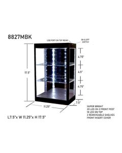 Showcase 3-Tier Mirrored Display Case w/ LED Lights - For 1/64 to 1/18 Scale Models - 11.25" x 7.5" x 17.5"