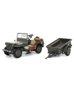 Militaria Die Cast Willys Jeep 1/4-Ton Utility Truck Olive Drab with Trailer "United States Army" 1/43 Scale Diecast Model (MPN: 23200-44)