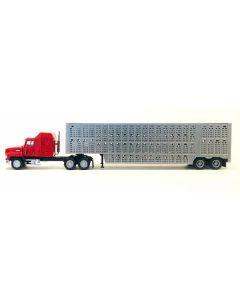 Promotex Mack CH 613 Sleeper Cab & Livestock Trailer - Red/Silver, HO Scale (1/87)
