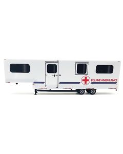 Promotex Equine Ambulance Trailer - White with Blue Stripes - 1/87 (HO) Scale Model - Detailed Replica