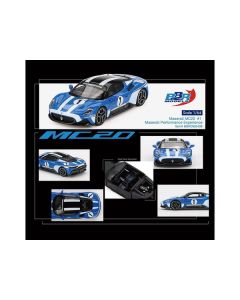 BBR Maserati MC20 #1: Blue with White Stripes & Black Top - 1/64 Diecast Replica